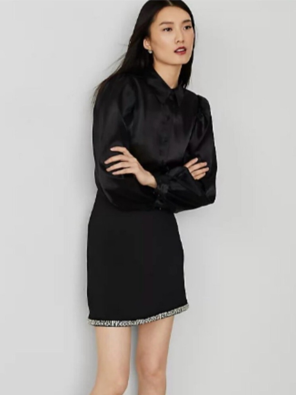 Ann Taylor Black Mini Skirt with Beaded Hem